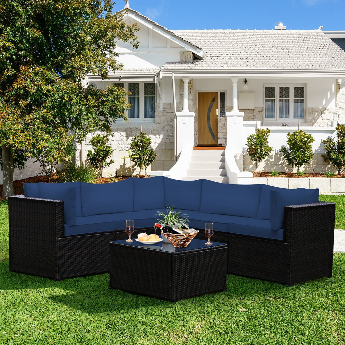 6 Pieces Patio Furniture Sofa Set with Cushions