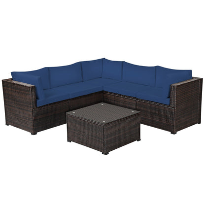6 Pieces Patio Furniture Sofa Set with Cushions