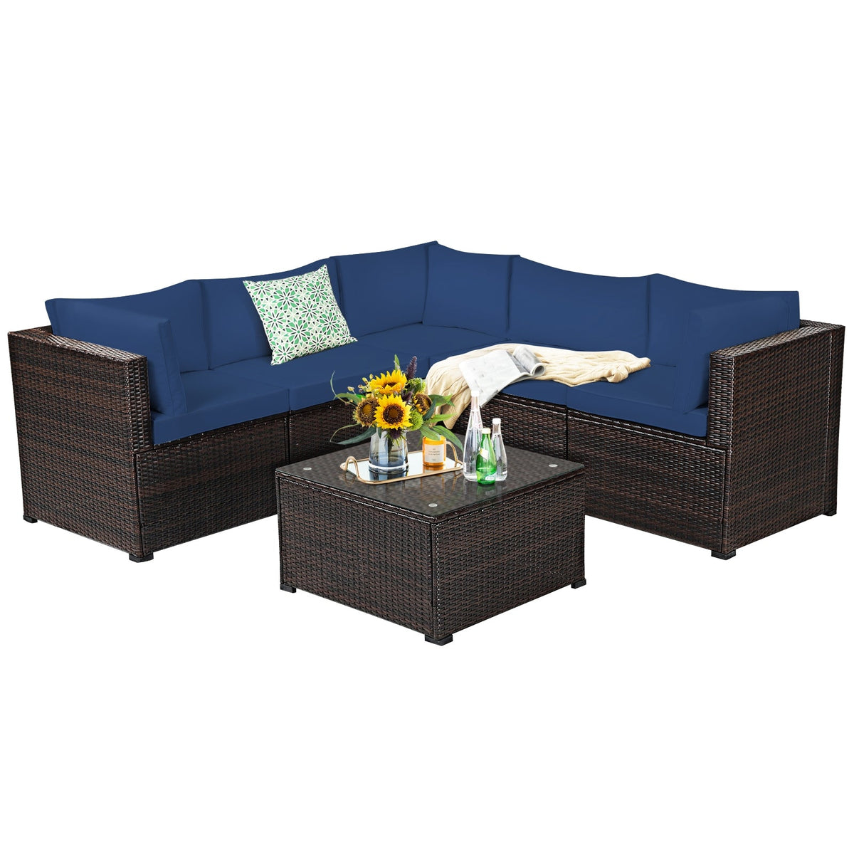 6 Pieces Patio Furniture Sofa Set with Cushions