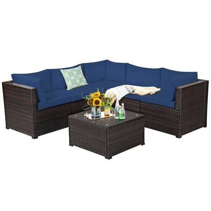 6 Pieces Patio Furniture Sofa Set with Cushions