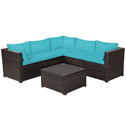 6 Pieces Patio Furniture Sofa Set with Cushions