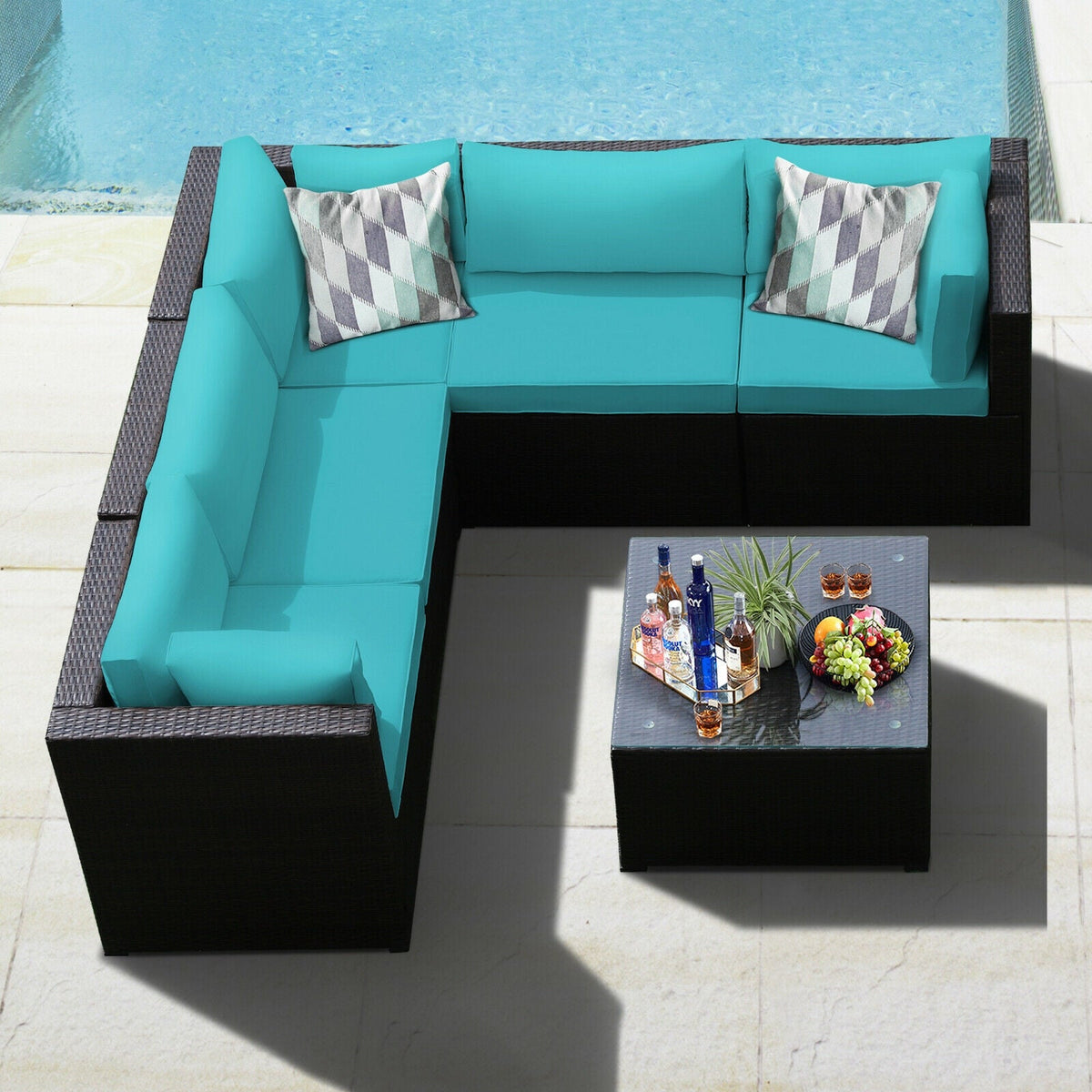 6 Pieces Patio Furniture Sofa Set with Cushions