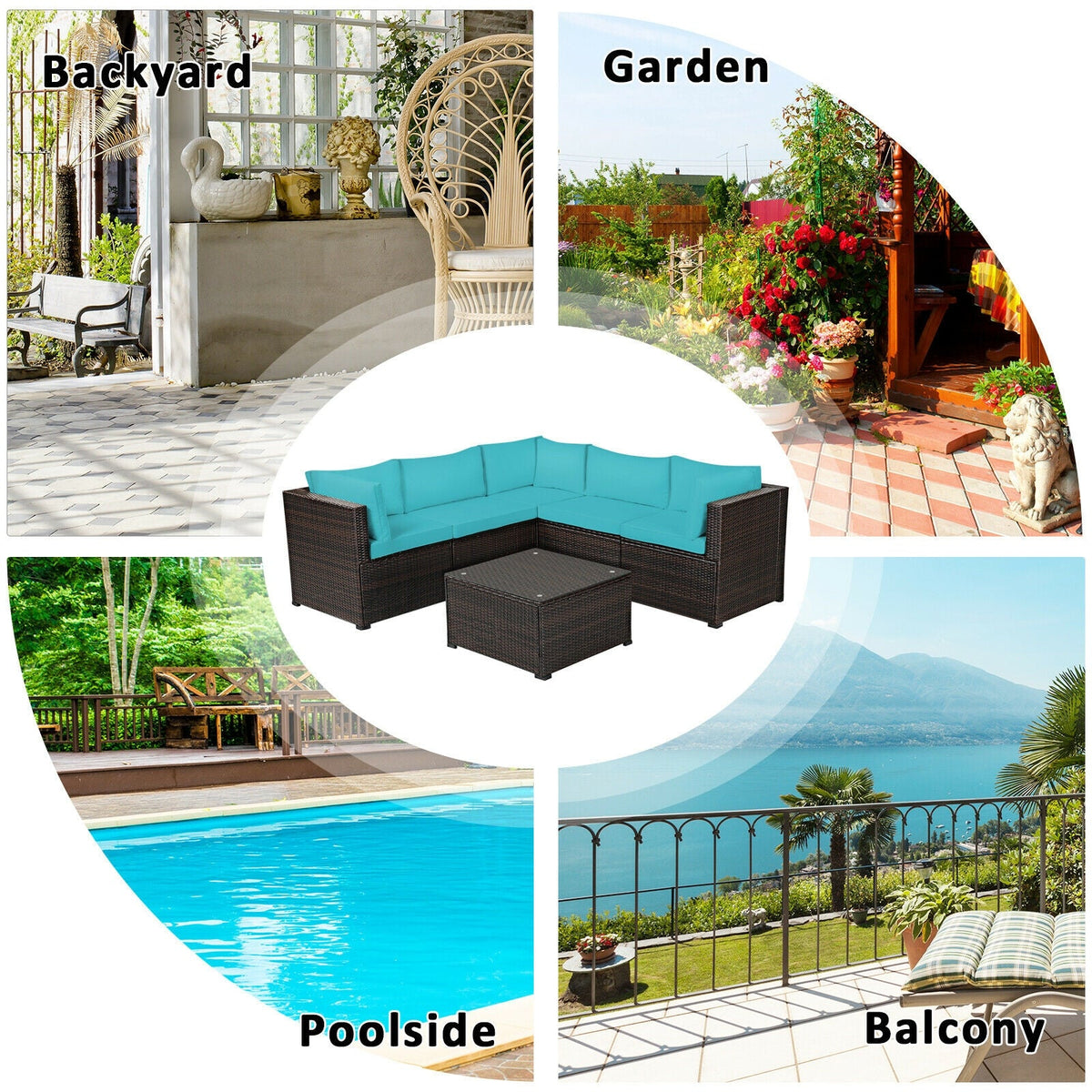 6 Pieces Patio Furniture Sofa Set with Cushions