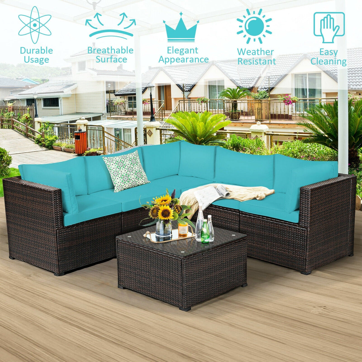 6 Pieces Patio Furniture Sofa Set with Cushions