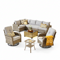 Patio Furniture Set Designed for Outdoor Living, 9 Pieces, Swivel Chairs, Wicker Construction, Garden Ready