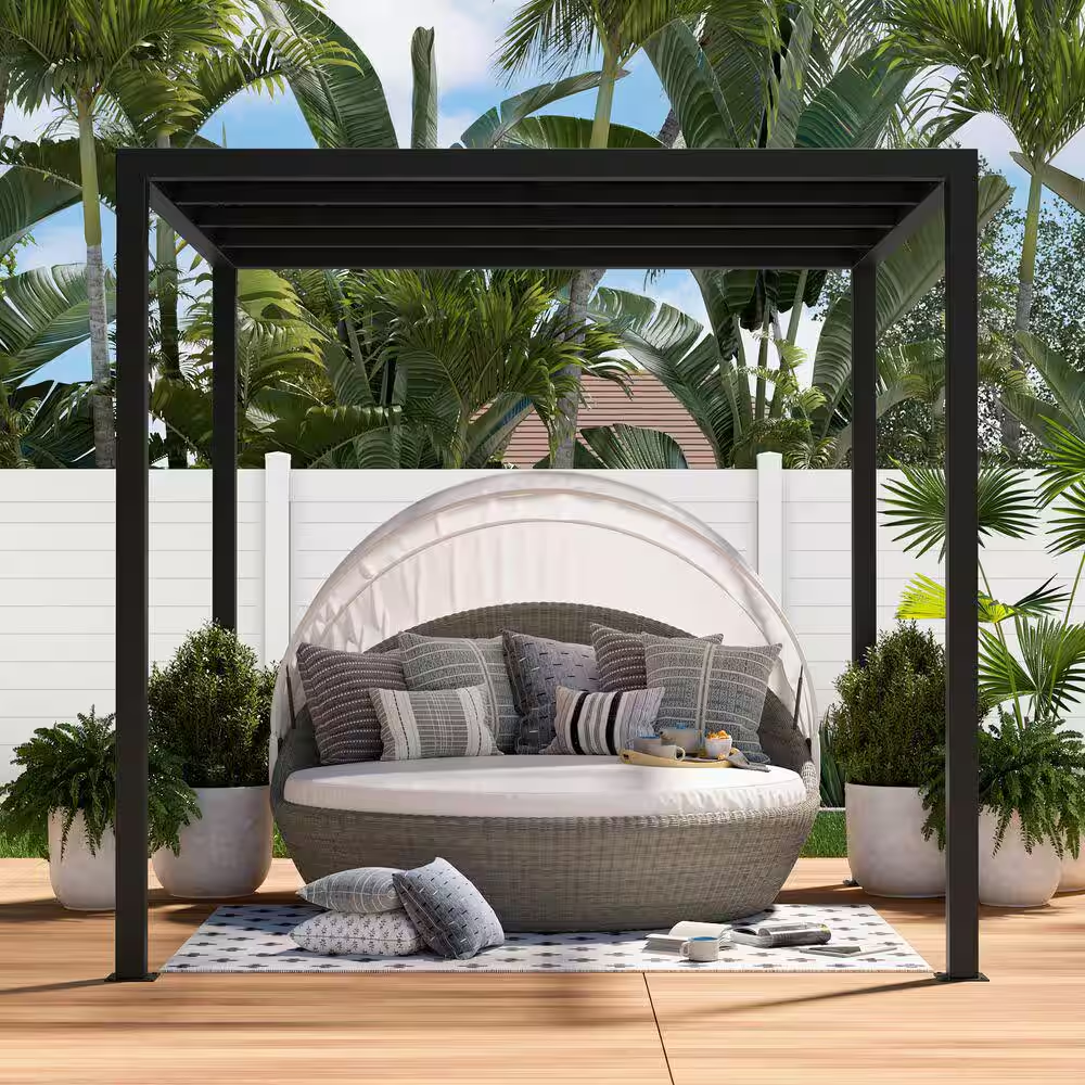 8' x 8' Matte Black Aluminum Pergola