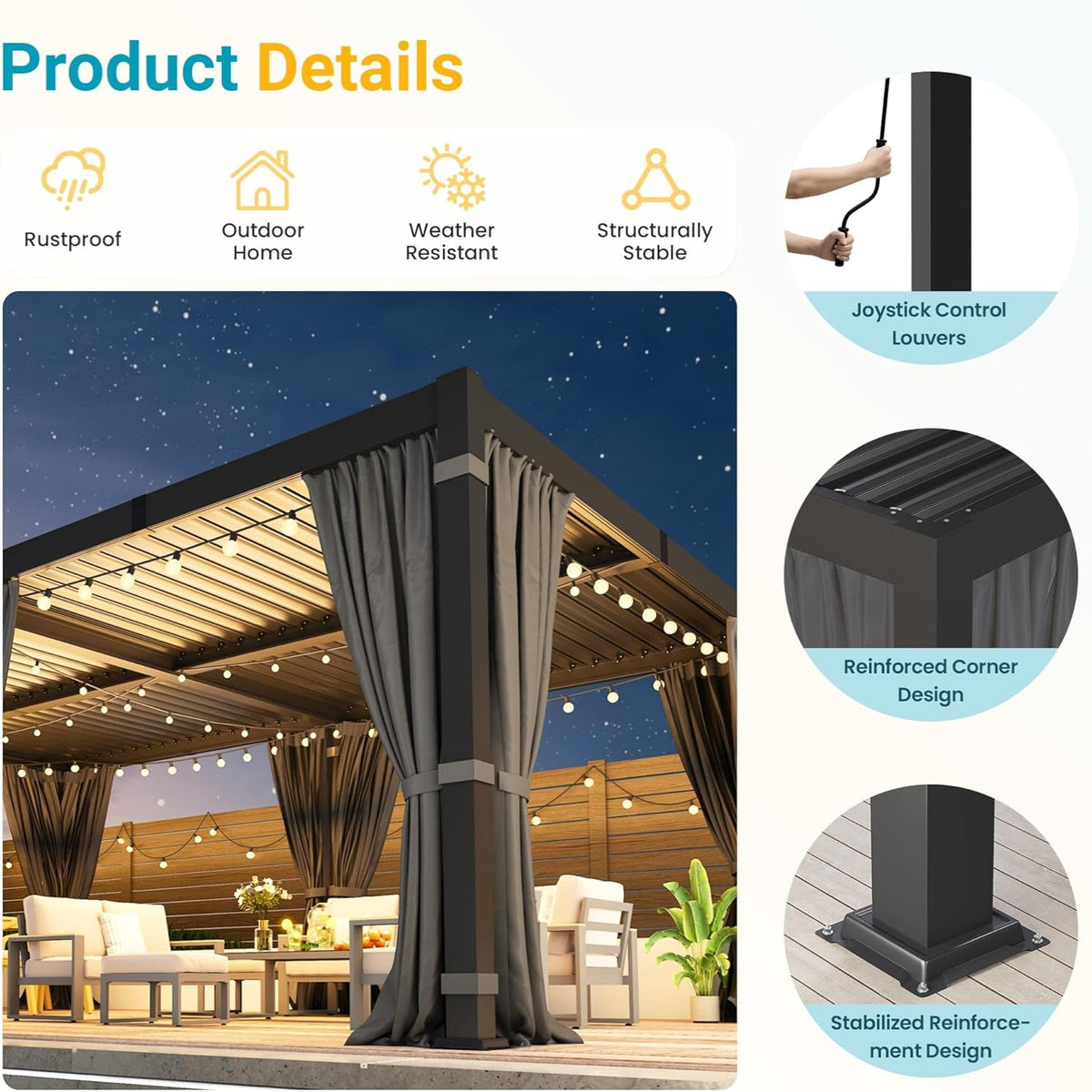 12' x 20' Louvered Aluminum Pergola