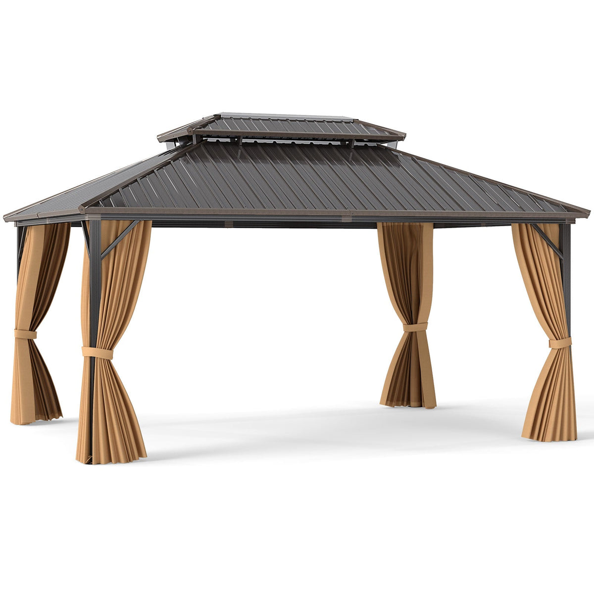 16 x 12 Hardtop Gazebo Aluminum Frame Permanent Pavilion with Curtains
