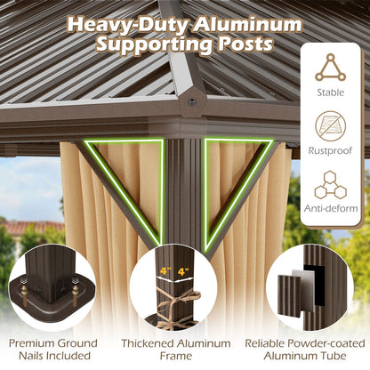 16 x 12 Hardtop Gazebo Aluminum Frame Permanent Pavilion with Curtains