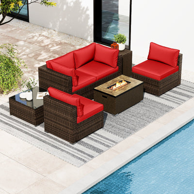 7 Pieces Outdoor Furniture Set with 32 Inch Fire Pit Table