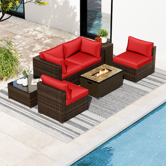 7 Pieces Outdoor Furniture Set with 32 Inch Fire Pit Table